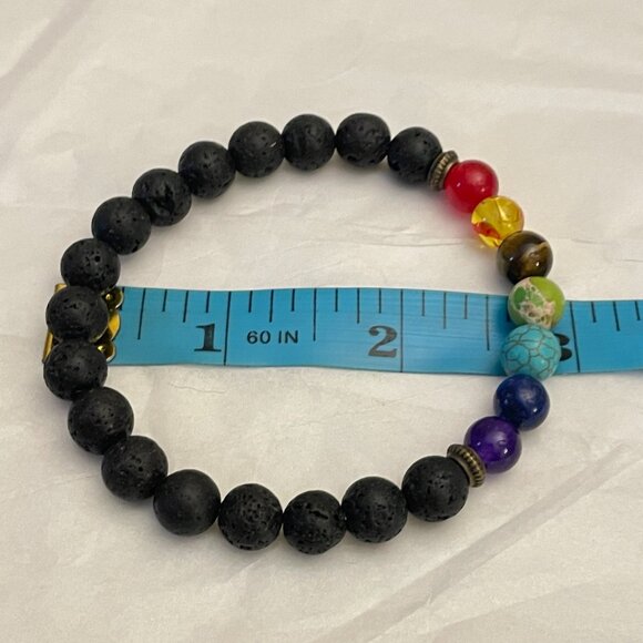 Hamoery Set of 2 Chakra Bracelets Lava Rock & Tiger Eye - Picture 9 of 16
